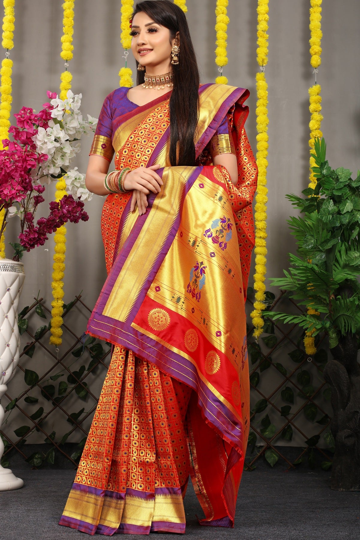 Energetic Red Paithani Silk Saree With Incomparable Blouse Piece
