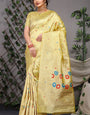 Delectable Beige Banarasi Silk Saree With Skinny Blouse Piece