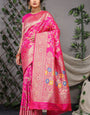 Susurrous Dark Pink Banarasi Silk Saree With Skinny Blouse Piece