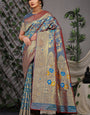 Woebegone Grey Banarasi Silk Saree With Skinny Blouse Piece