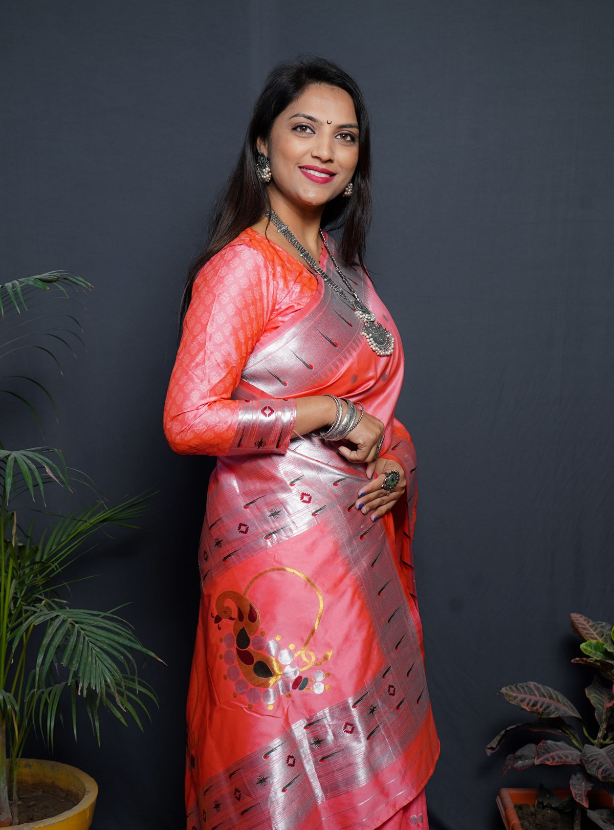 Divine Baby Pink Paithani Silk Saree With Angelic Blouse Piece
