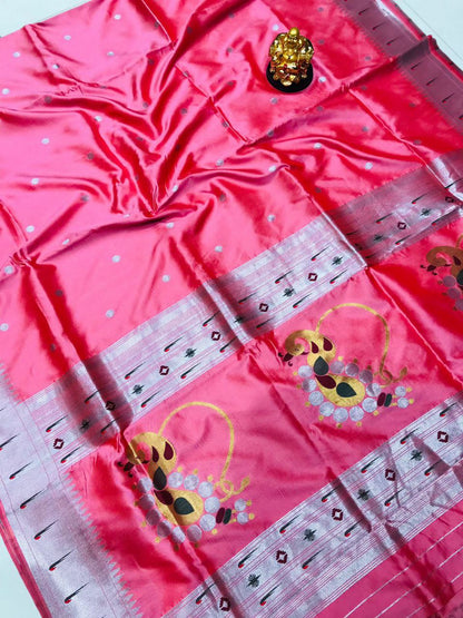 Divine Baby Pink Paithani Silk Saree With Angelic Blouse Piece