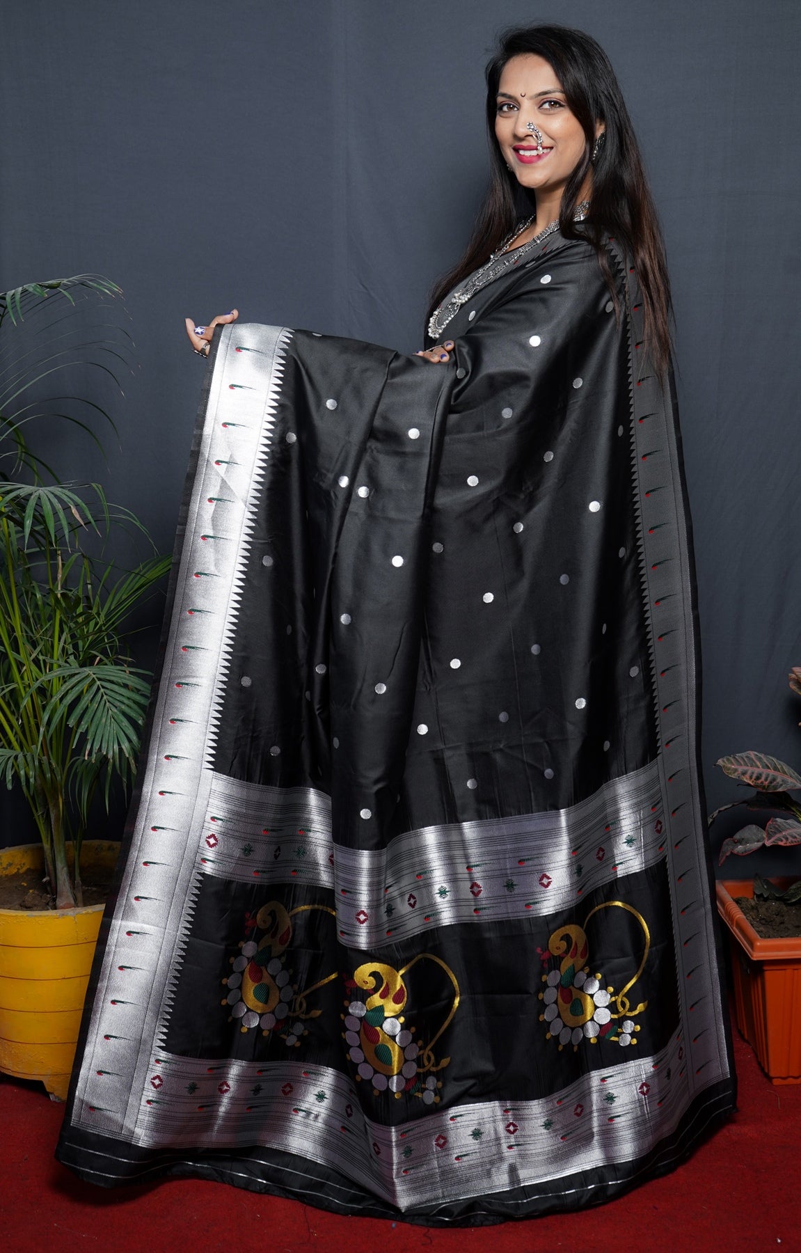 Enticing Black Paithani Silk Saree With Angelic Blouse Piece