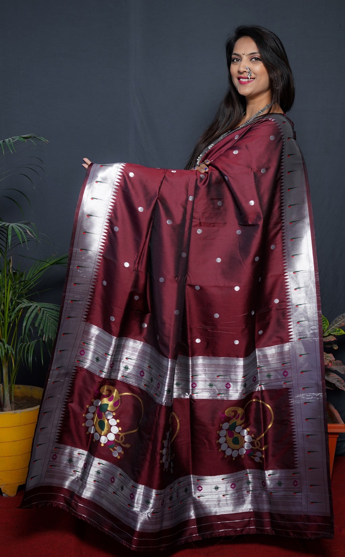 Bewitching Brown Paithani Silk Saree With Angelic Blouse Piece