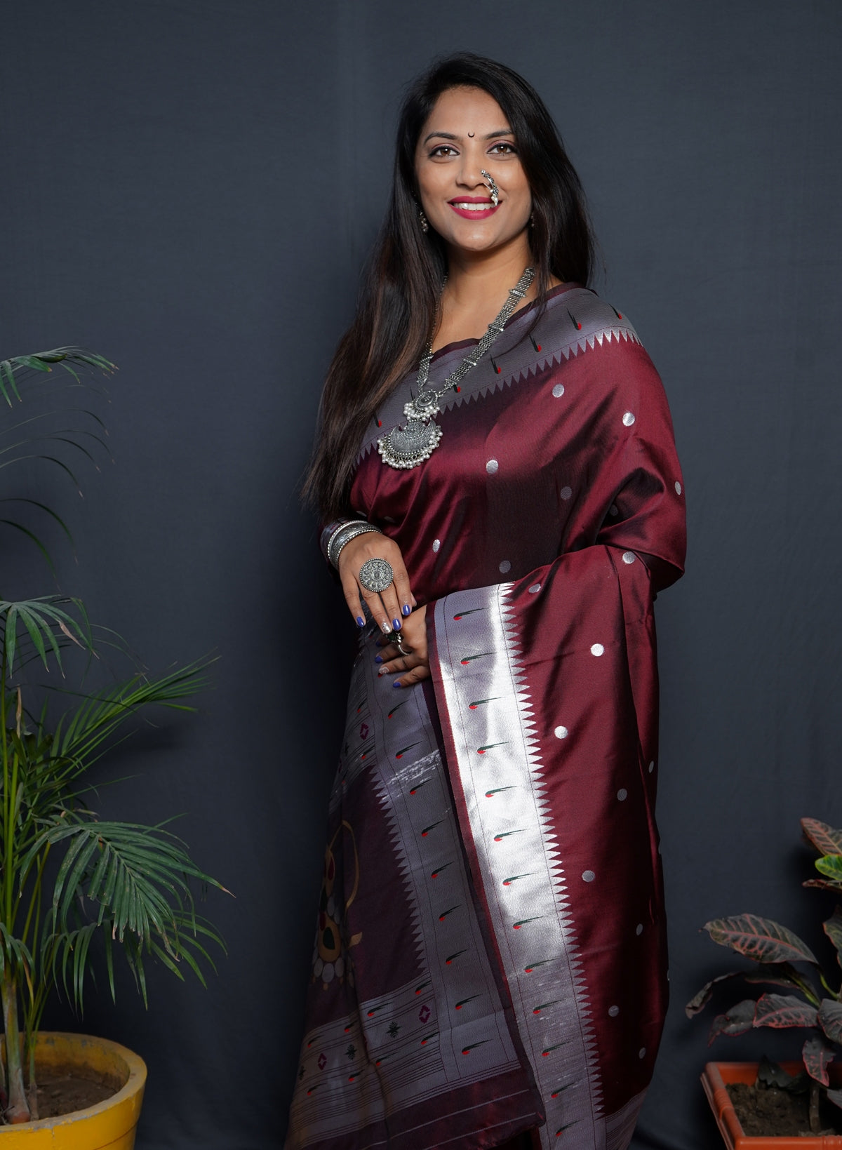 Bewitching Brown Paithani Silk Saree With Angelic Blouse Piece