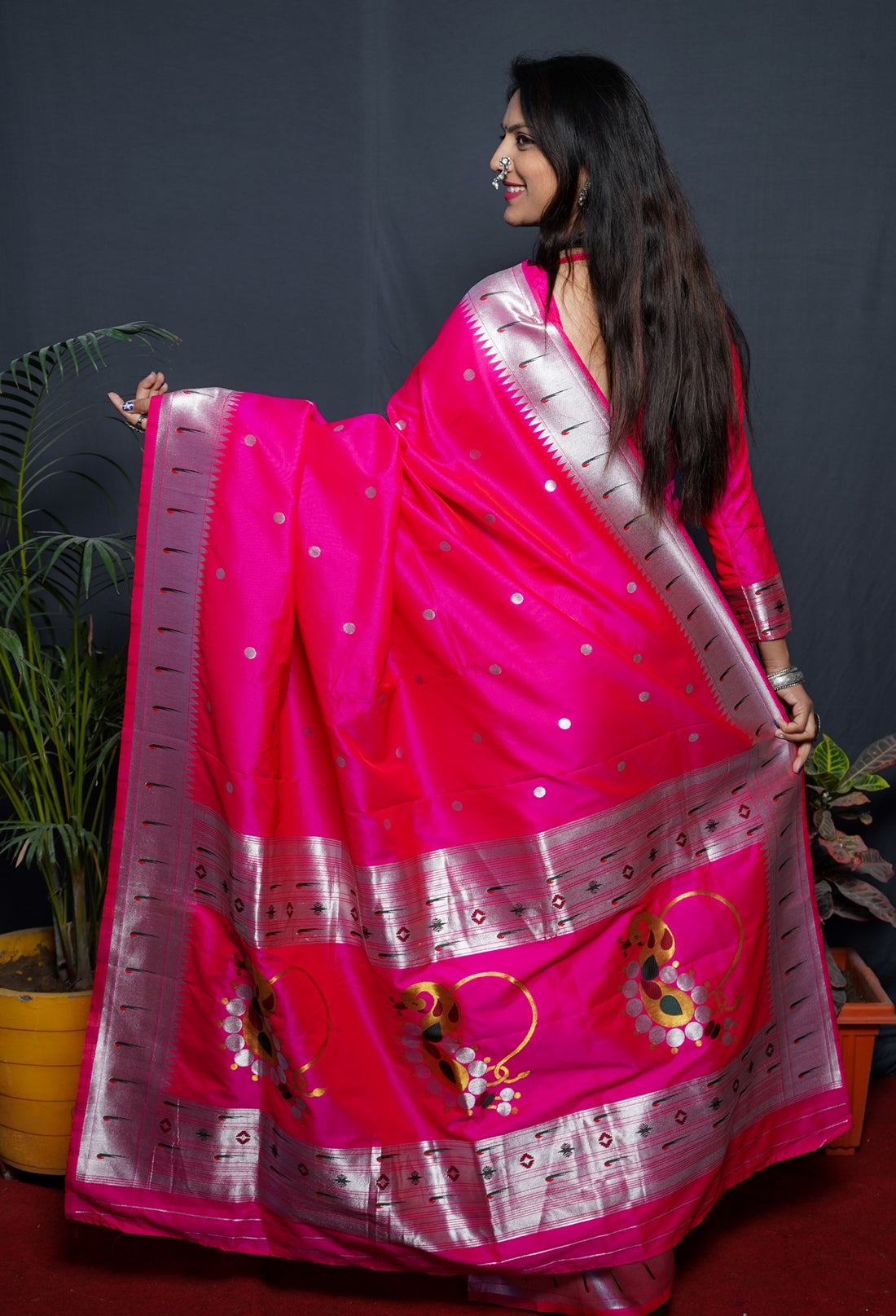 Comely Dark Pink Paithani Silk Saree With Angelic Blouse Piece