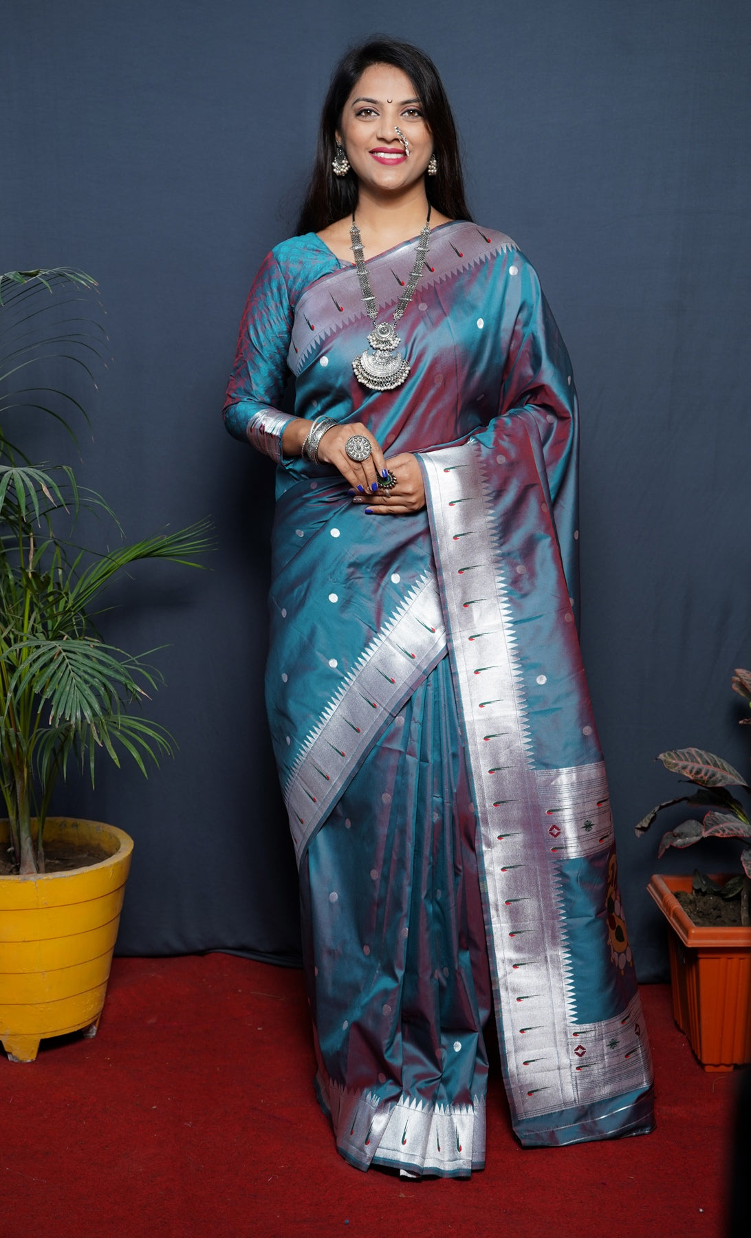Excellent Grey Paithani Silk Saree With Angelic Blouse Piece