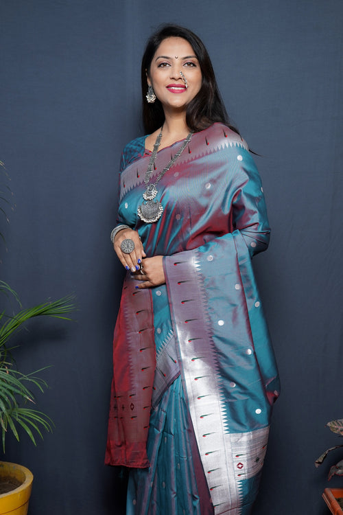 Load image into Gallery viewer, Excellent Grey Paithani Silk Saree With Angelic Blouse Piece
