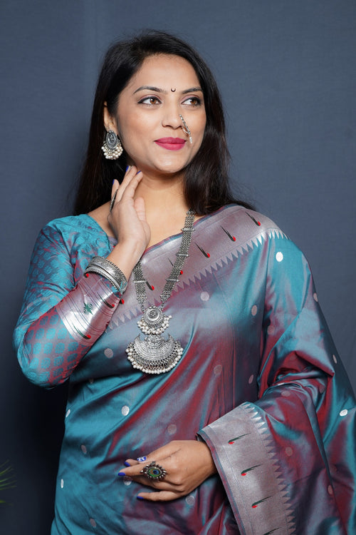 Load image into Gallery viewer, Excellent Grey Paithani Silk Saree With Angelic Blouse Piece
