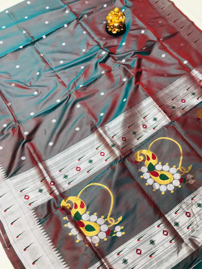 Excellent Grey Paithani Silk Saree With Angelic Blouse Piece