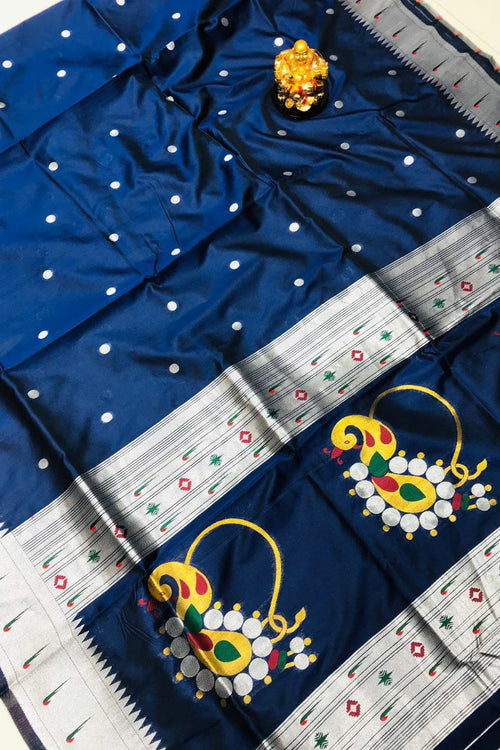 Load image into Gallery viewer, Angelic Navy Blue Paithani Silk Saree With Angelic Blouse Piece
