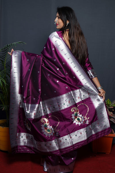Ideal Purple Paithani Silk Saree With Angelic Blouse Piece