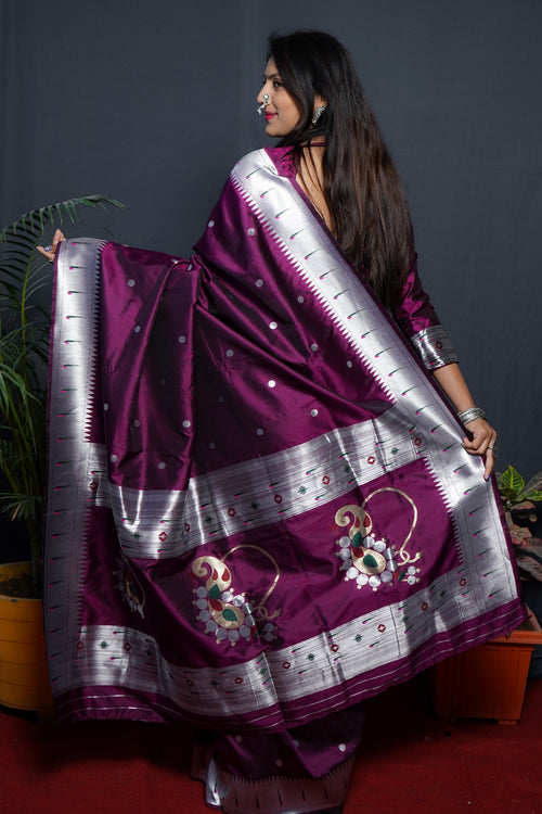 Load image into Gallery viewer, Ideal Purple Paithani Silk Saree With Angelic Blouse Piece
