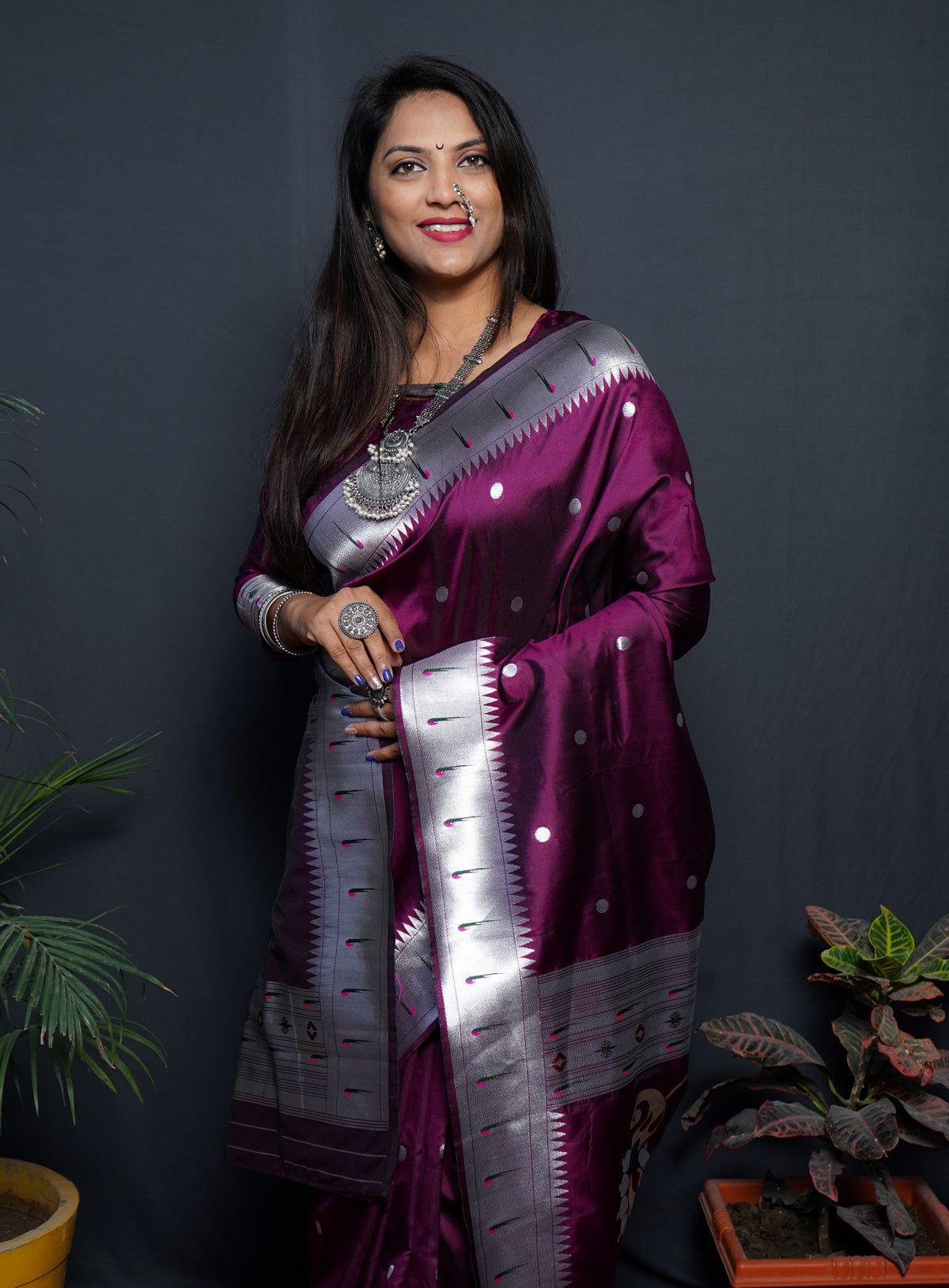 Ideal Purple Paithani Silk Saree With Angelic Blouse Piece