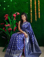 A glam Blue Banarasi Silk Saree With Classic Blouse Piece