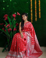 Traditional Red Banarasi Silk Saree With Classic Blouse Piece