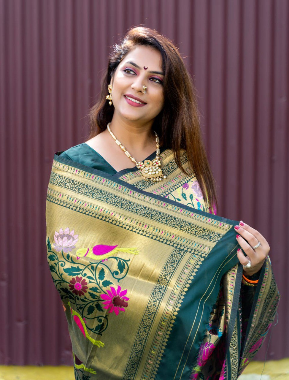 Cynosure Green Paithani Silk Saree With Brood Blouse Piece