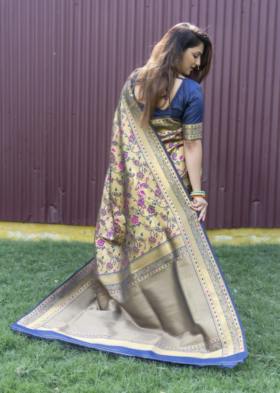Forbearance Blue Paithani Silk Saree With Mellifluous Blouse Piece