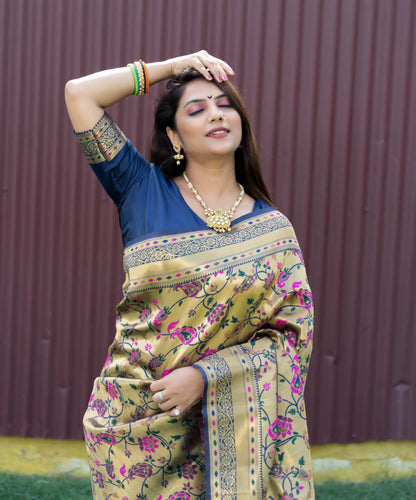 Forbearance Blue Paithani Silk Saree With Mellifluous Blouse Piece