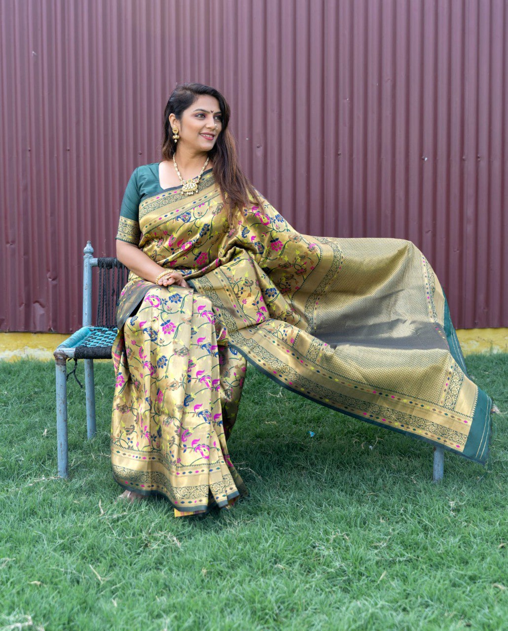 Gossamer Green Paithani Silk Saree With Mellifluous Blouse Piece