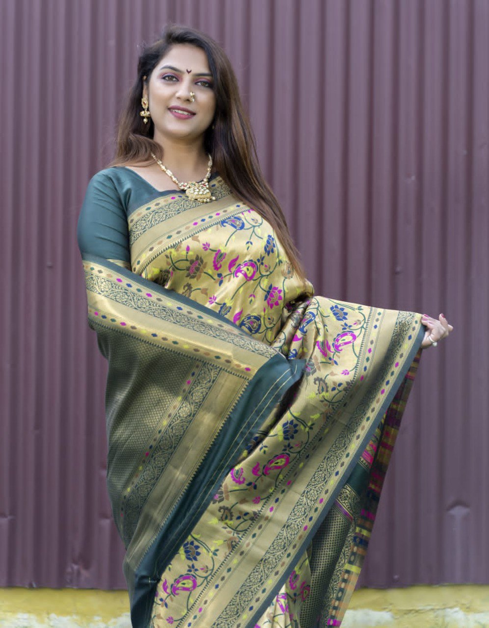 Gossamer Green Paithani Silk Saree With Mellifluous Blouse Piece