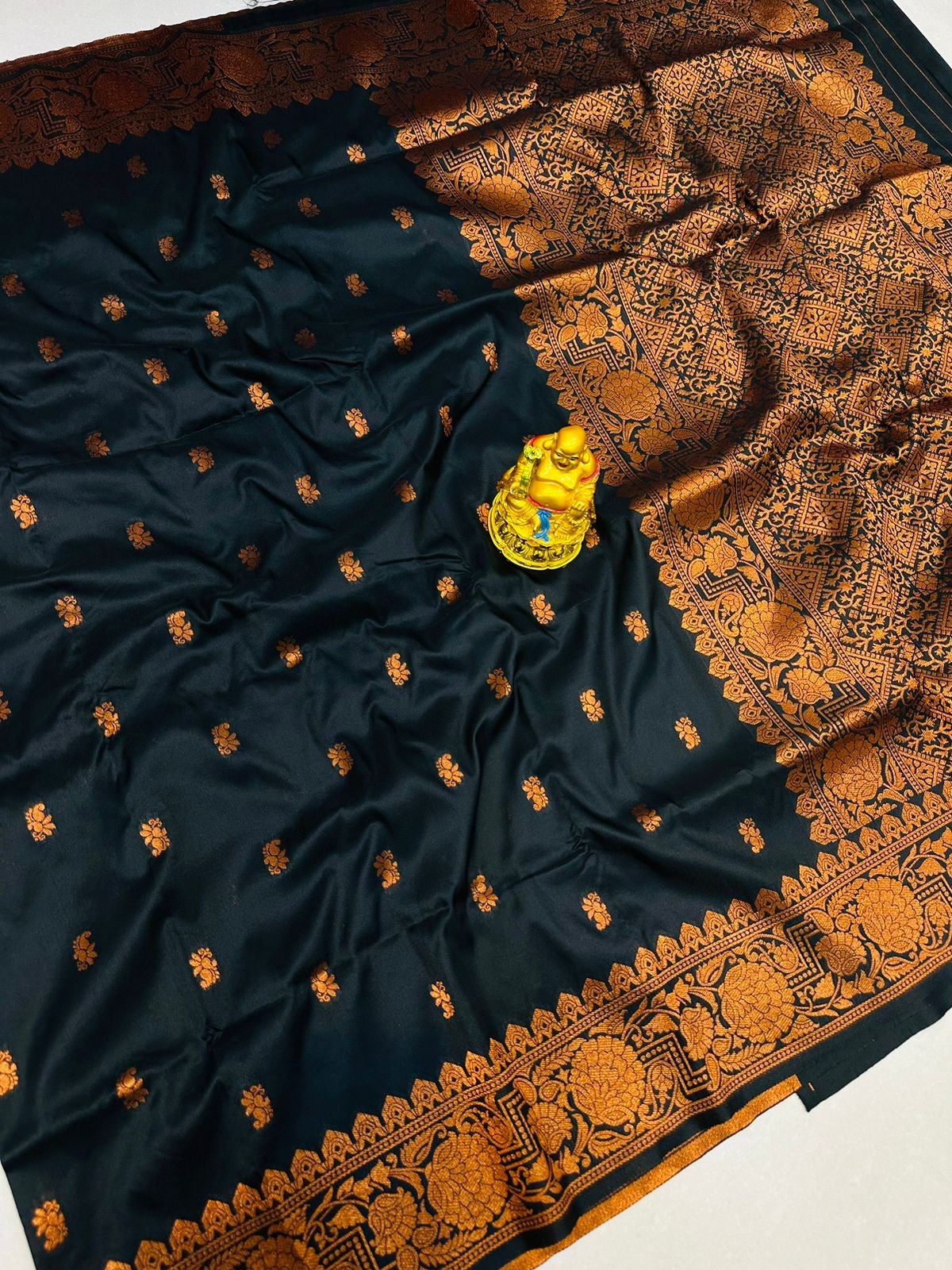 Lovely Black Soft Banarasi Silk Saree With Unique Blouse Piece