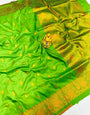 Skinny Green Soft Banarasi Silk Saree With Unique Blouse Piece