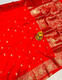 Ethnic Red Soft Banarasi Silk Saree With Unique Blouse Piece