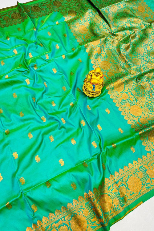 Load image into Gallery viewer, Delightful Sea Green Soft Banarasi Silk Saree With Unique Blouse Piece
