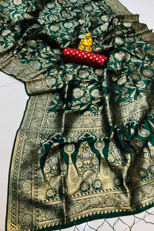 Load image into Gallery viewer, Lovely Dark Green Soft Banarasi Silk Saree With Nemesis Blouse Piece
