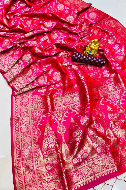 Load image into Gallery viewer, Extraordinary Dark Pink Soft Banarasi Silk Saree With Nemesis Blouse Piece
