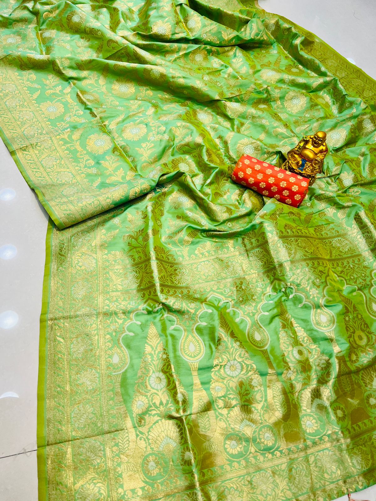 Lovely Parrot Soft Banarasi Silk Saree With Nemesis Blouse Piece