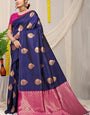 Sizzling Navy Blue  Banarasi Silk Saree With Adorable Blouse Piece
