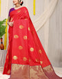 Mesmerising Red Banarasi Silk Saree With Adorable Blouse Piece