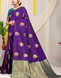 Stylish Royal Blue Banarasi Silk Saree With Adorable Blouse Piece