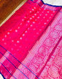Precious Dark Pink Banarasi Silk Saree and Incredible Golden Blouse Piece