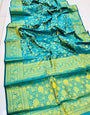 Murmurous Firozi Soft Banarasi Silk Saree With Lissome Blouse Piece