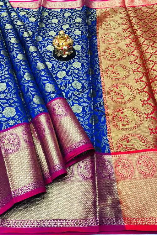 Load image into Gallery viewer, Pleasurable Blue Kanjivaram Silk With Conflate Blouse Piece
