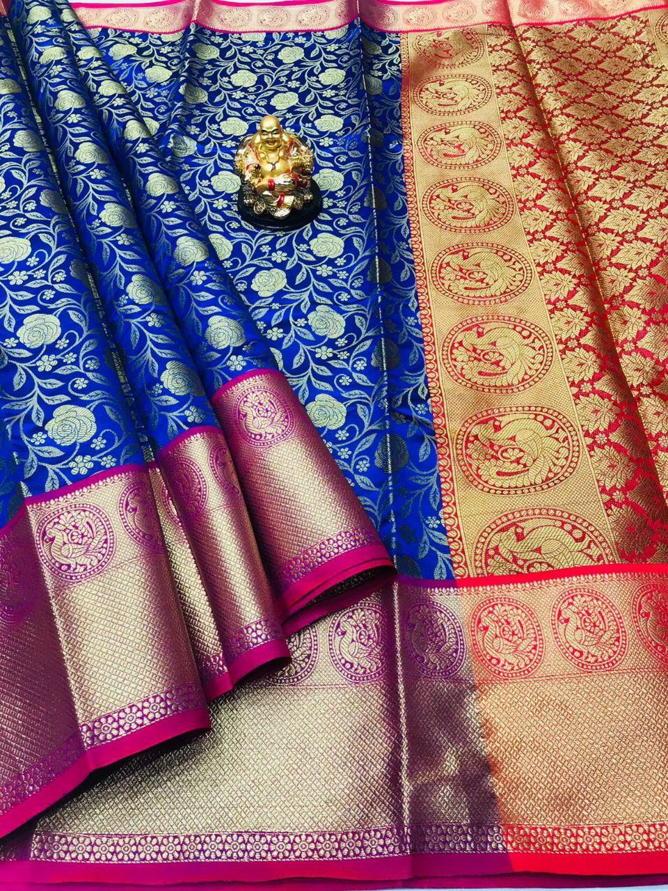 Pleasurable Blue Kanjivaram Silk With Conflate Blouse Piece