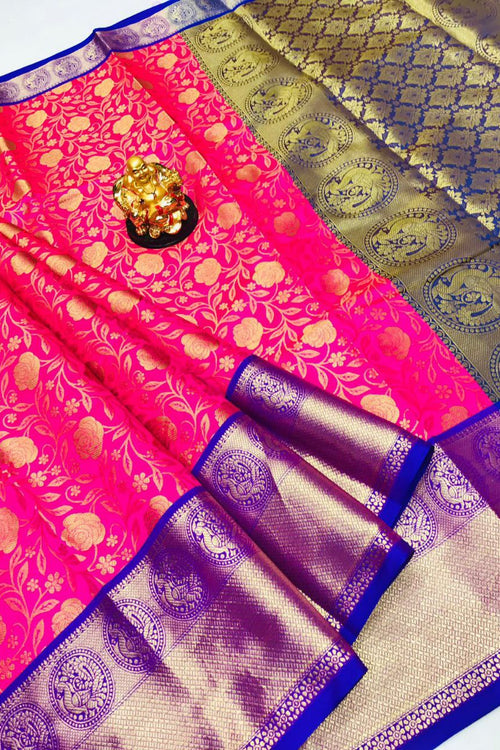 Load image into Gallery viewer, Smashing Dark Pink Kanjivaram Silk With Conflate Blouse Piece
