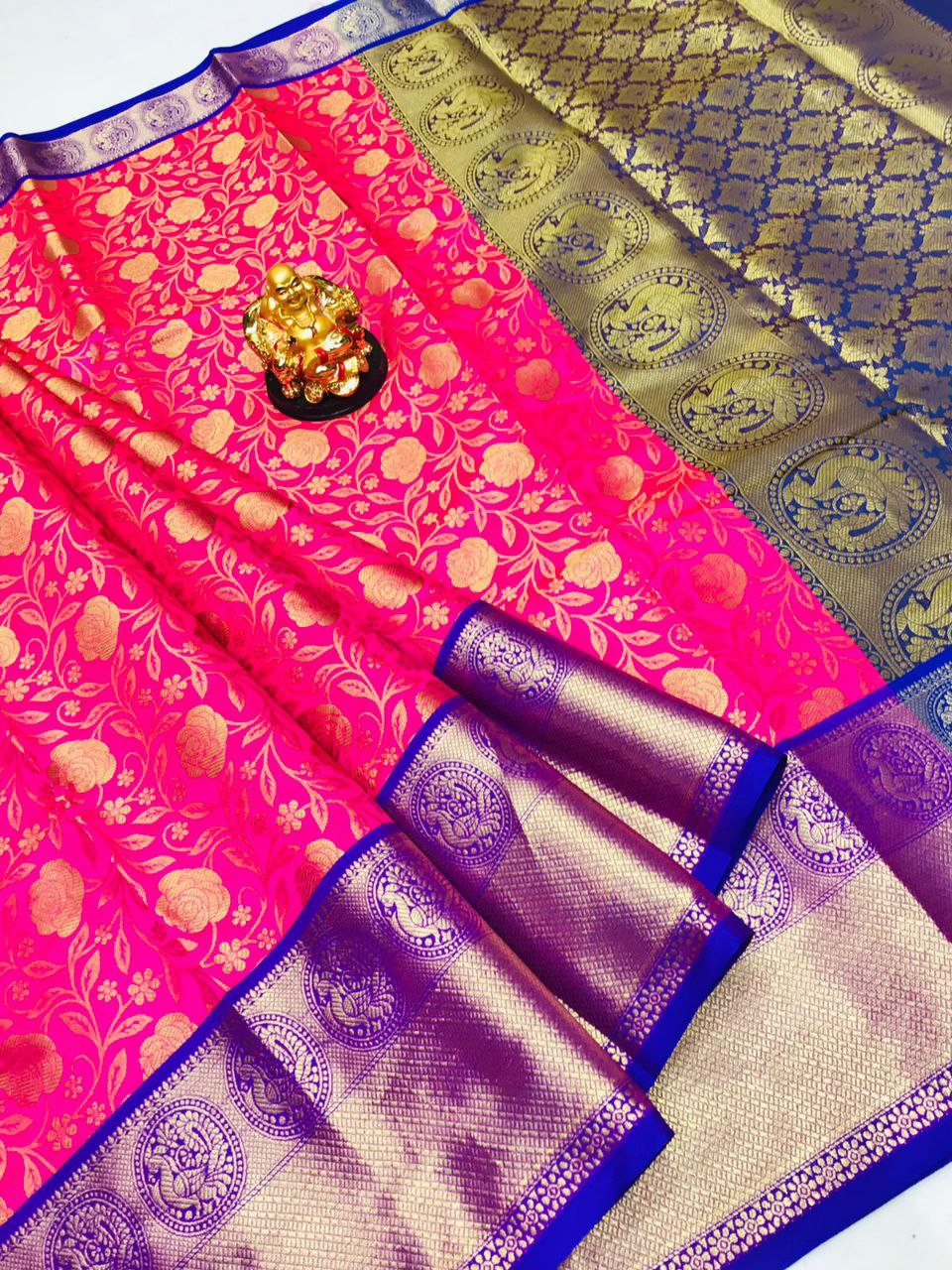 Smashing Dark Pink Kanjivaram Silk With Conflate Blouse Piece