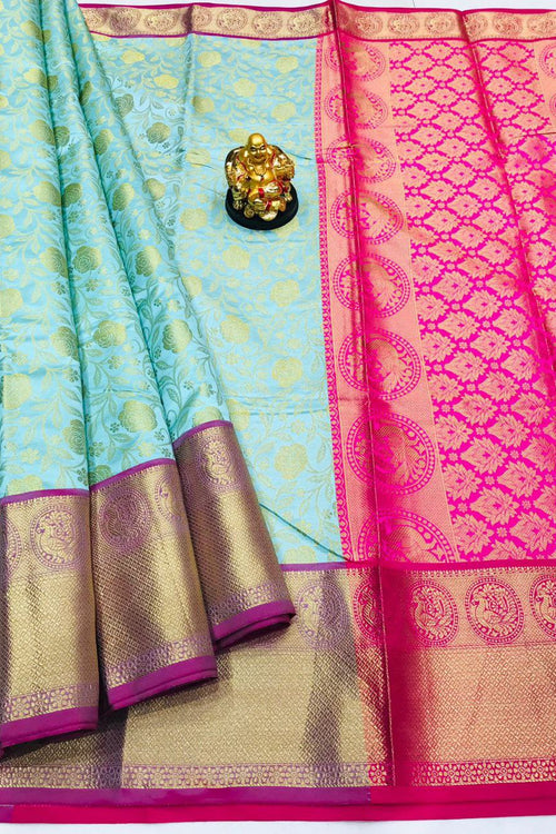 Load image into Gallery viewer, Splendiferous Sky Kanjivaram Silk With Conflate Blouse Piece
