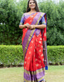 Transcendent Red Banarasi Silk Saree With Ebullience Blouse Piece