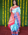 Splendorous Sky Banarasi Silk Saree With Ebullience Blouse Piece