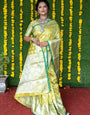 Glittering Lemon Banarasi Silk Saree With Symmetrical Blouse Piece