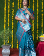 Unequalled Rama Banarasi Silk Saree With Symmetrical Blouse Piece