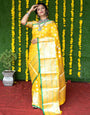 Elegant Yellow Banarasi Silk Saree With Symmetrical Blouse Piece