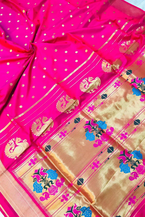 Load image into Gallery viewer, Lovely Dark Pink Paithani Silk Saree With Super classy Blouse Piece
