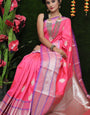 Assemblage Pink Banarasi Silk Saree With Forbearance Blouse Piece