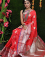 Ailurophile Red Banarasi Silk Saree With Forbearance Blouse Piece